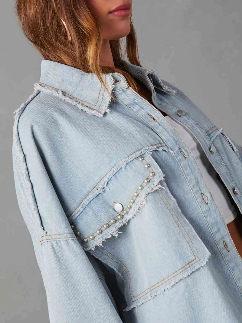 Nord Taschen | Button Down Raw Hem Denim Jacke