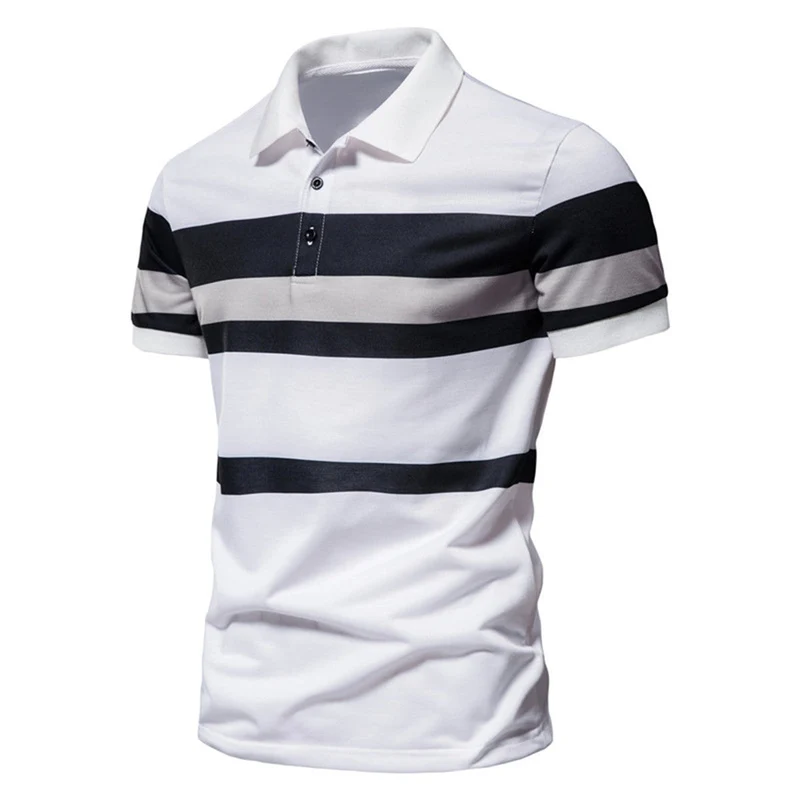 Herren Poloshirt mit modernem Streifenmuster und atmungsaktiver Baumwolle