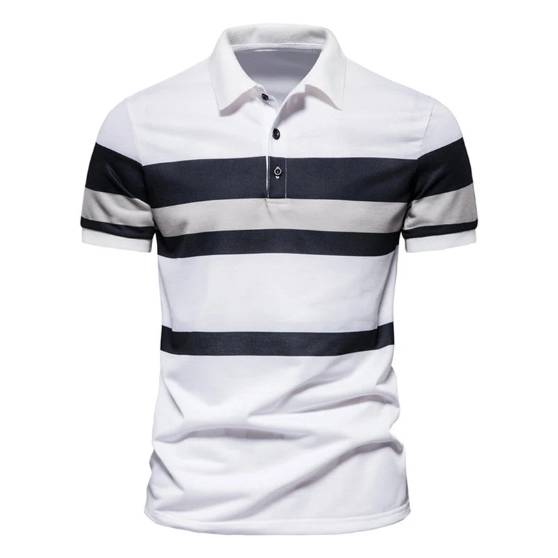 Herren Poloshirt mit modernem Streifenmuster und atmungsaktiver Baumwolle