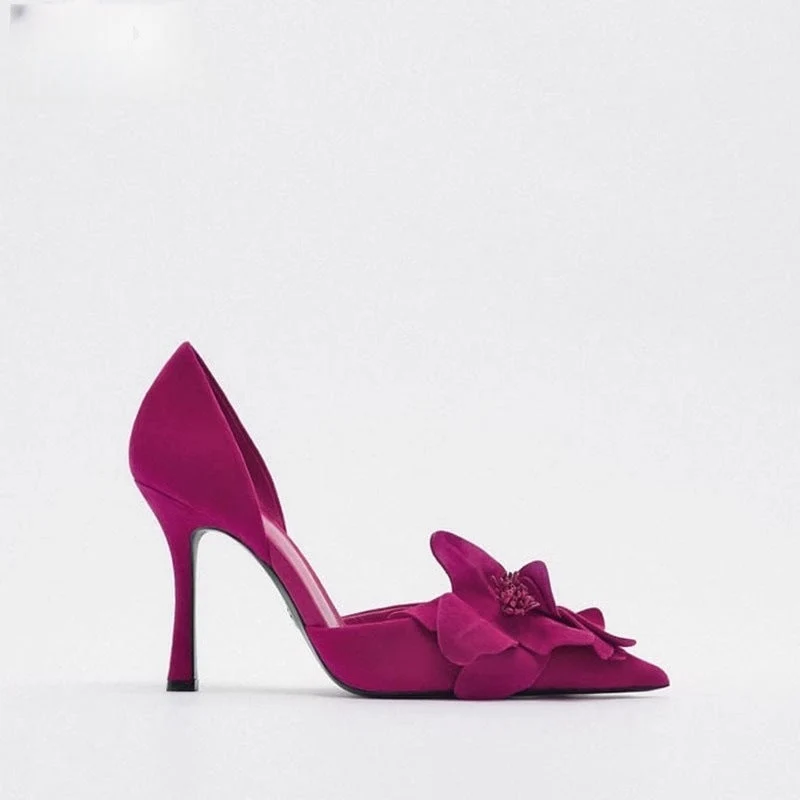 Damen elegante Spitze Pumps mit floralem Design