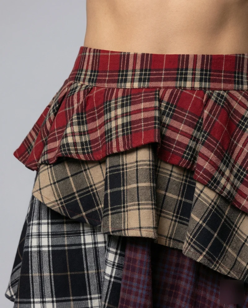 Damen Rustikale Asymmetrische Stufenbahnen MischgewNord Taschene Patchwork-Karorock
