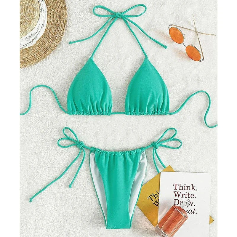 Damen Triangel-Bikini mit verstellbaren Schnürdetails und elastischem Bund Nord Taschen