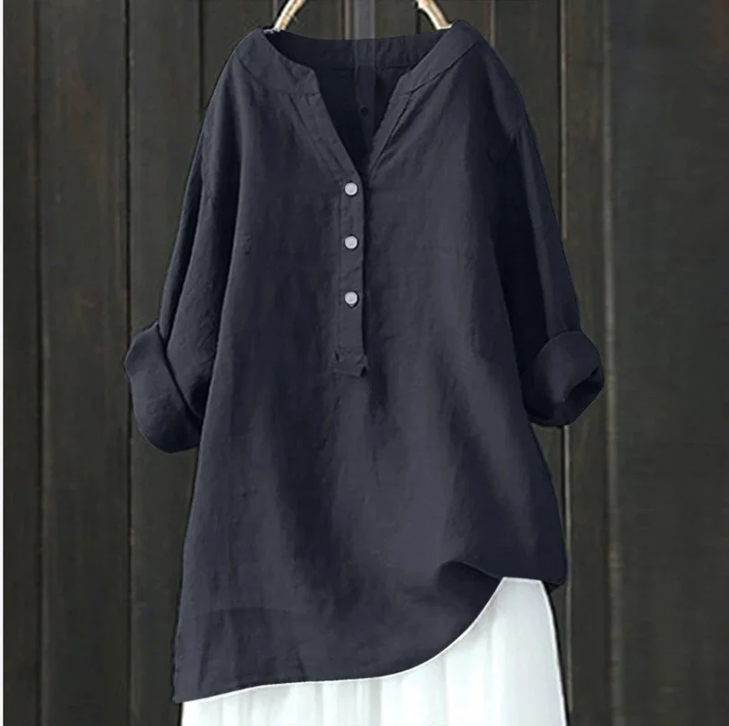 Damen Leinenbluse mit halbem Knopfverschluss und lässigem Schnitt