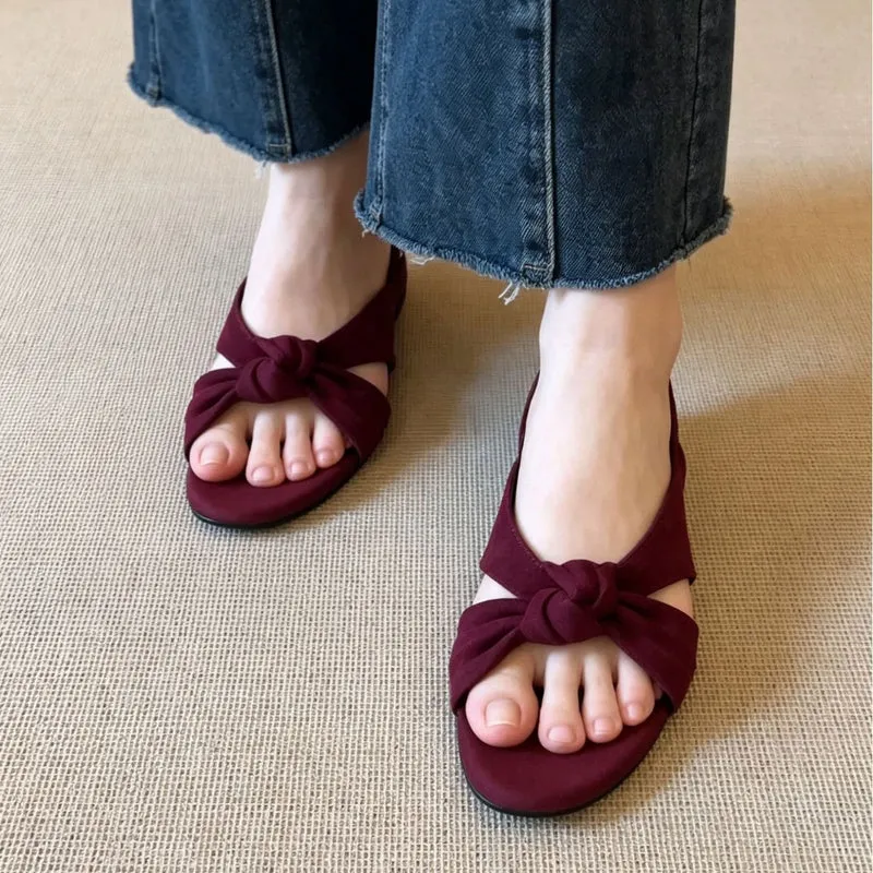 Damen elegante Bogenmuster-Sandalen mit geknotetem Riemendesign Nord Taschen