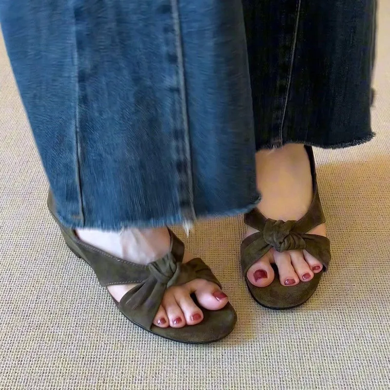 Damen elegante Bogenmuster-Sandalen mit geknotetem Riemendesign Nord Taschen