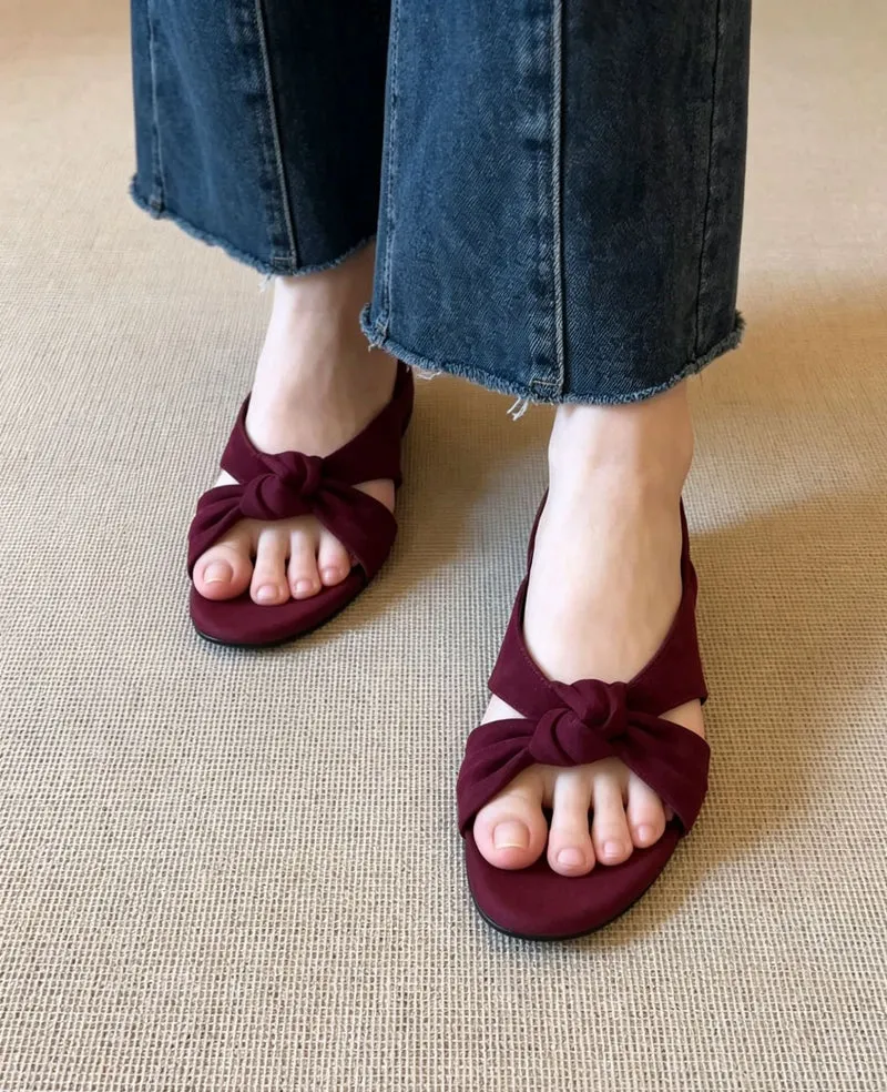 Damen elegante Bogenmuster-Sandalen mit geknotetem Riemendesign Nord Taschen