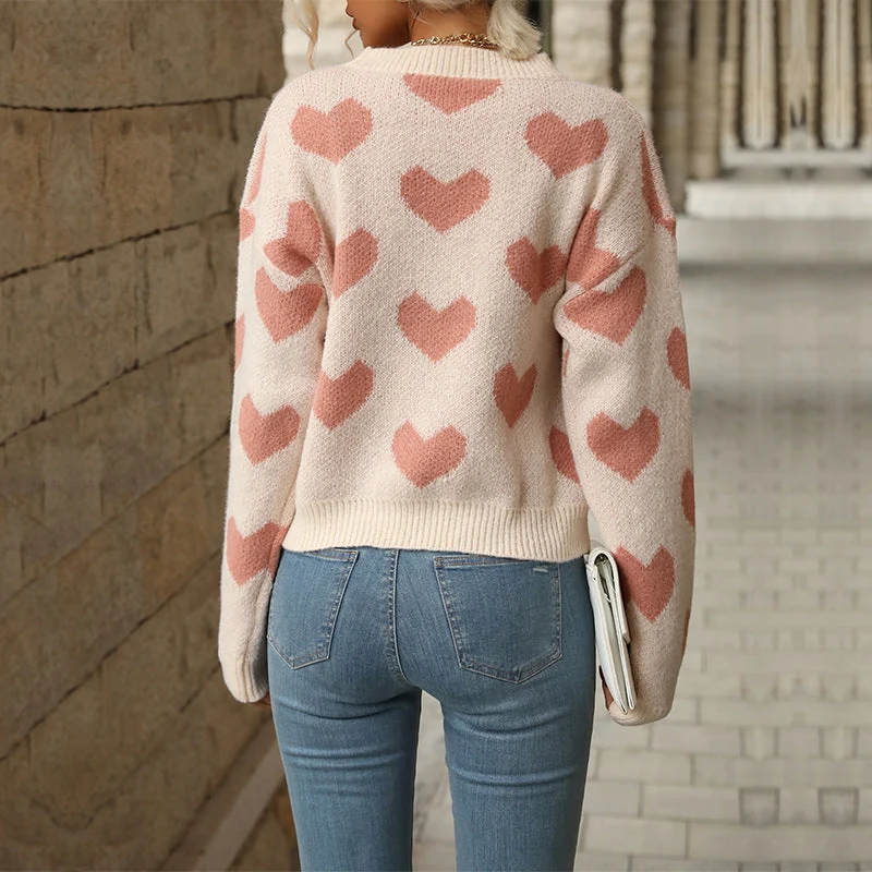 Damen Kuscheliger Strickpullover mit Herzmotiv