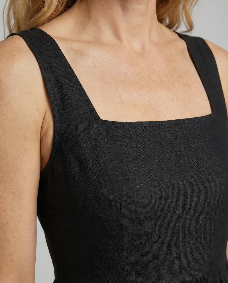 Damen Midikleid Eckiger Ausschnitt Taschen