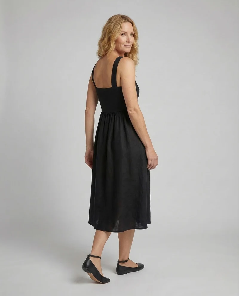 Damen Midikleid Eckiger Ausschnitt Taschen
