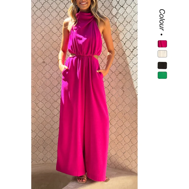 Damen Jumpsuit mit seitlichen Cut-Outs und komfortablem Weitbein-Design Nord Taschen