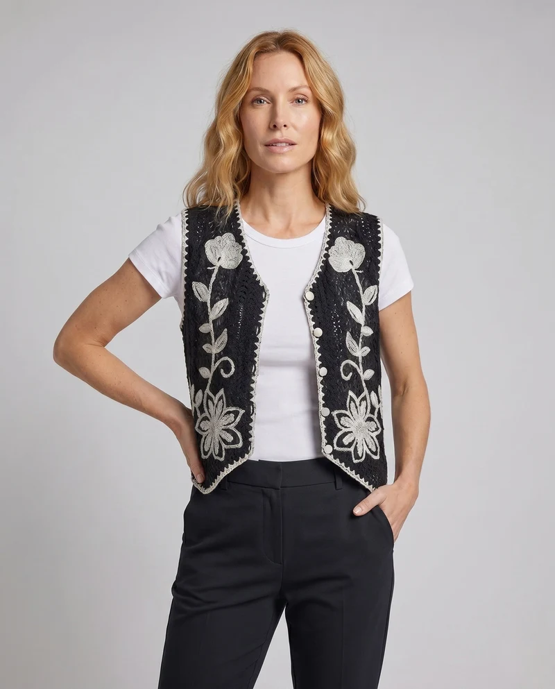 Damen gehäkelte Bluse mit floralen Applikationen Nord Taschen