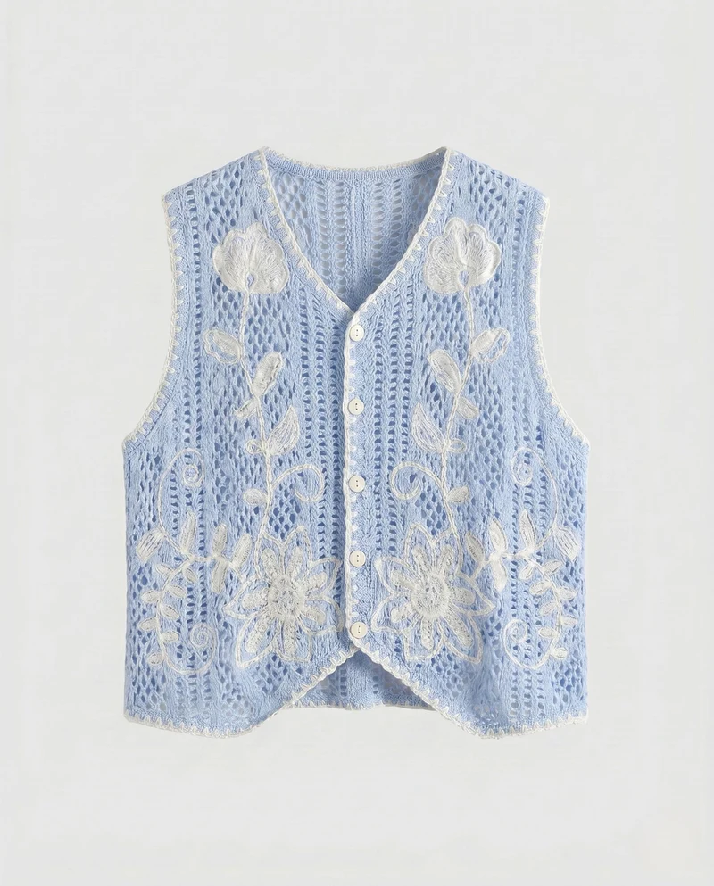 Damen gehäkelte Bluse mit floralen Applikationen Nord Taschen