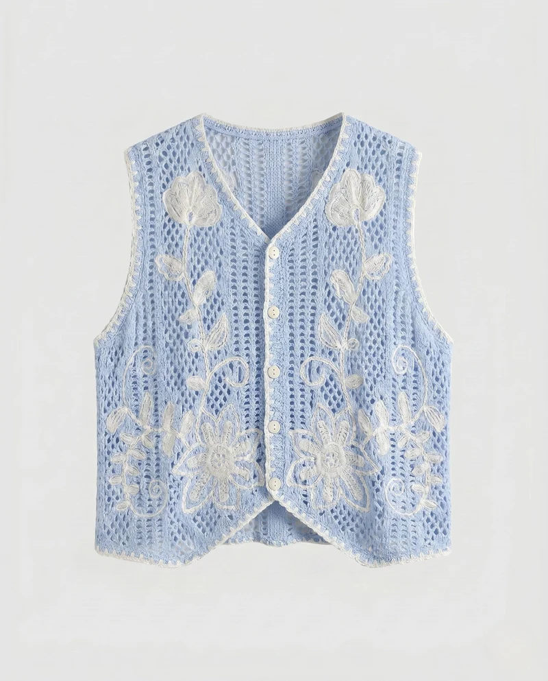 Damen gehäkelte Bluse mit floralen Applikationen Nord Taschen