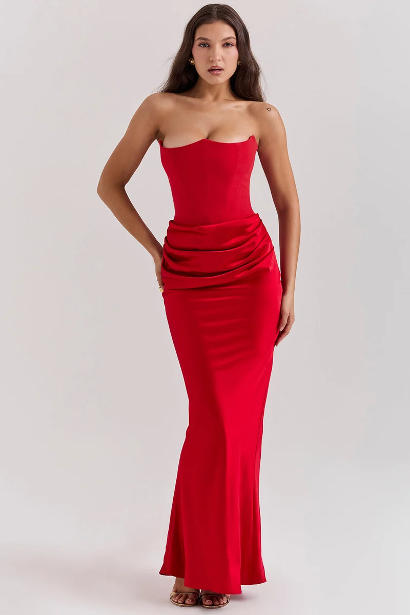 Trägerloses Korsett Maxi Kleid