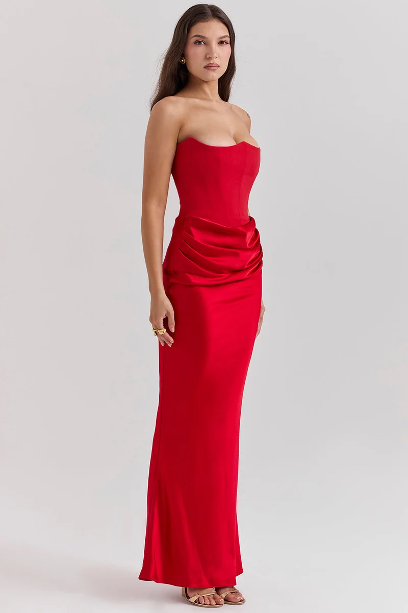 Trägerloses Korsett Maxi Kleid