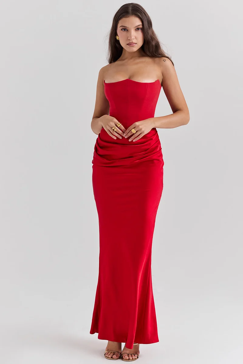 Trägerloses Korsett Maxi Kleid