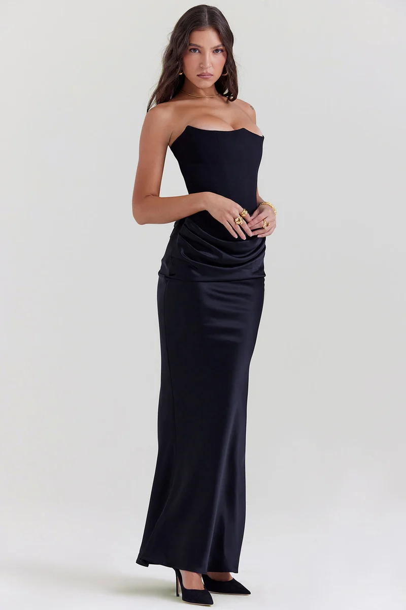 Trägerloses Korsett Maxi Kleid