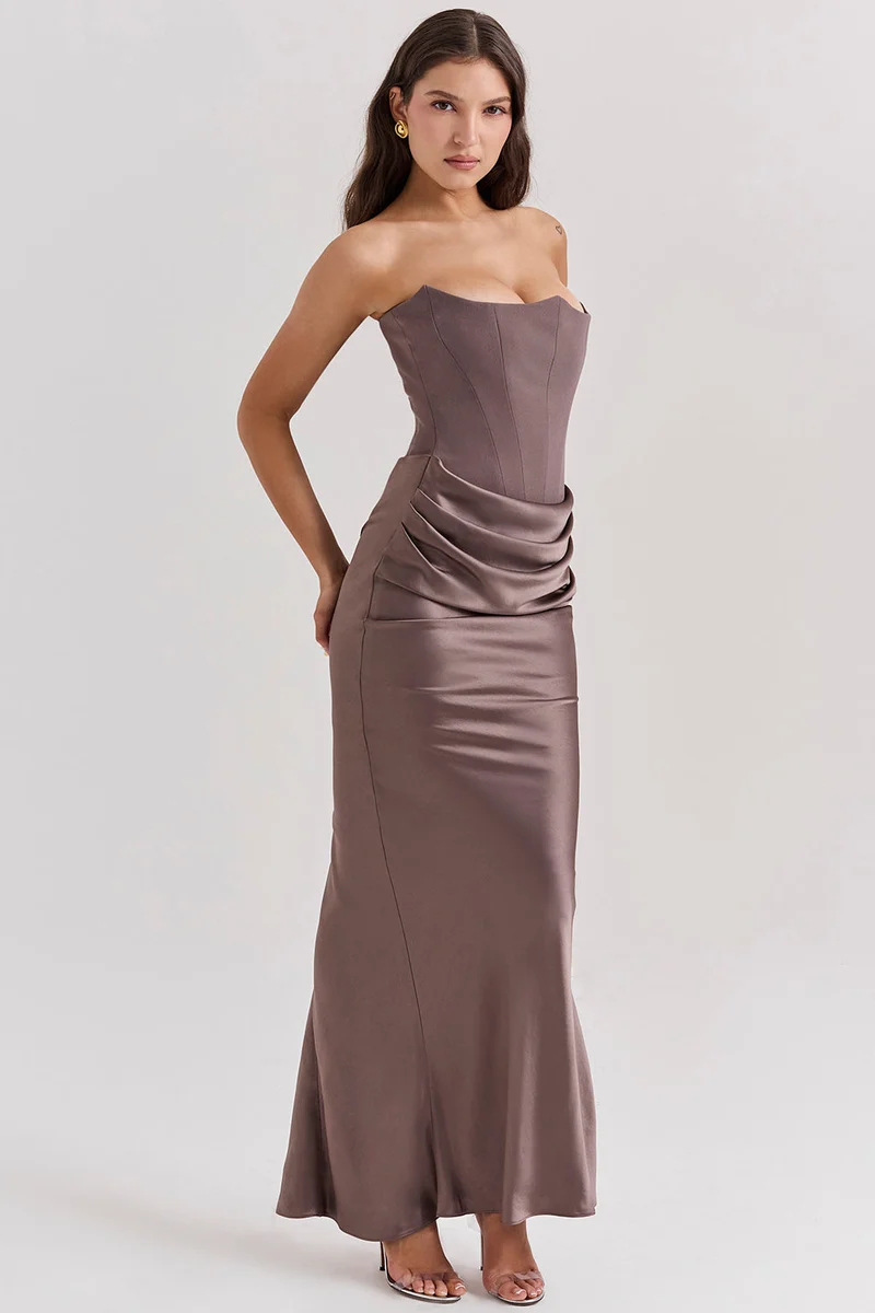 Trägerloses Korsett Maxi Kleid