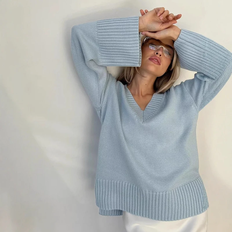 Damen eleganter V-Ausschnitt Pullover aus weicher Baumwolle Nord Taschen