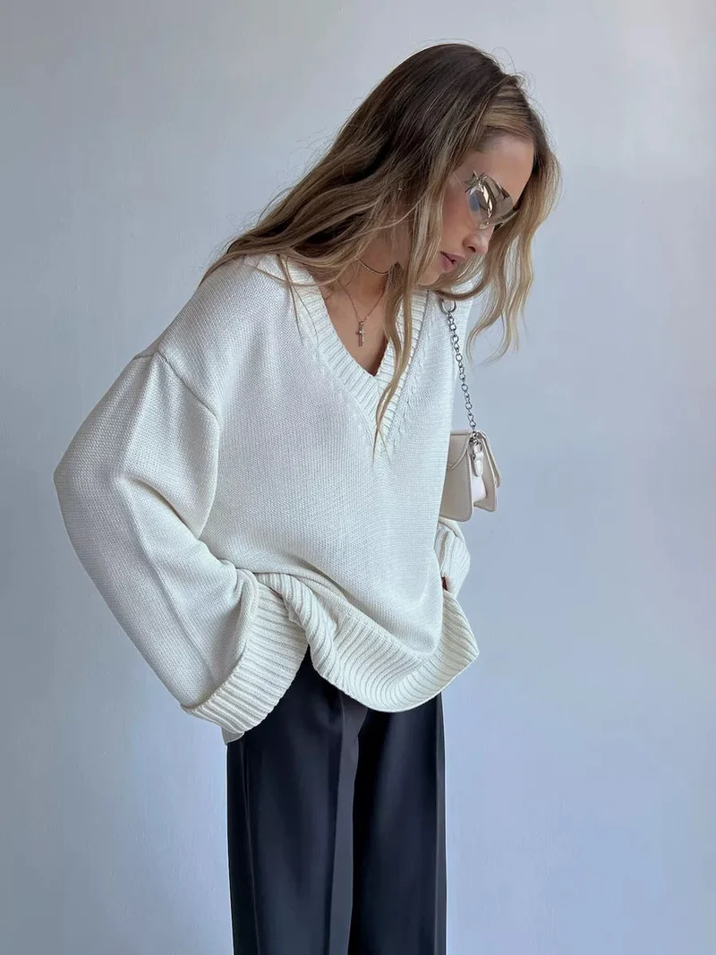 Damen eleganter V-Ausschnitt Pullover aus weicher Baumwolle Nord Taschen