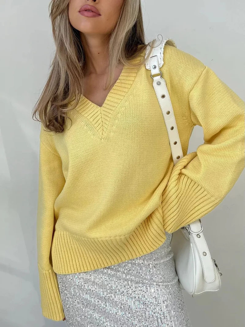 Damen eleganter V-Ausschnitt Pullover aus weicher Baumwolle Nord Taschen