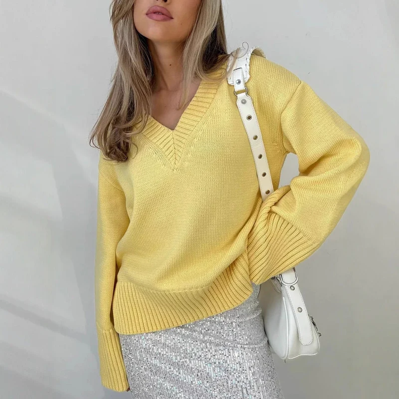 Damen eleganter V-Ausschnitt Pullover aus weicher Baumwolle Nord Taschen
