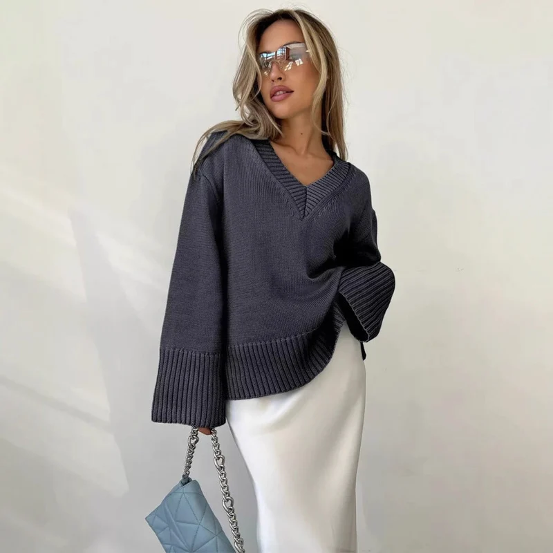 Damen eleganter V-Ausschnitt Pullover aus weicher Baumwolle Nord Taschen