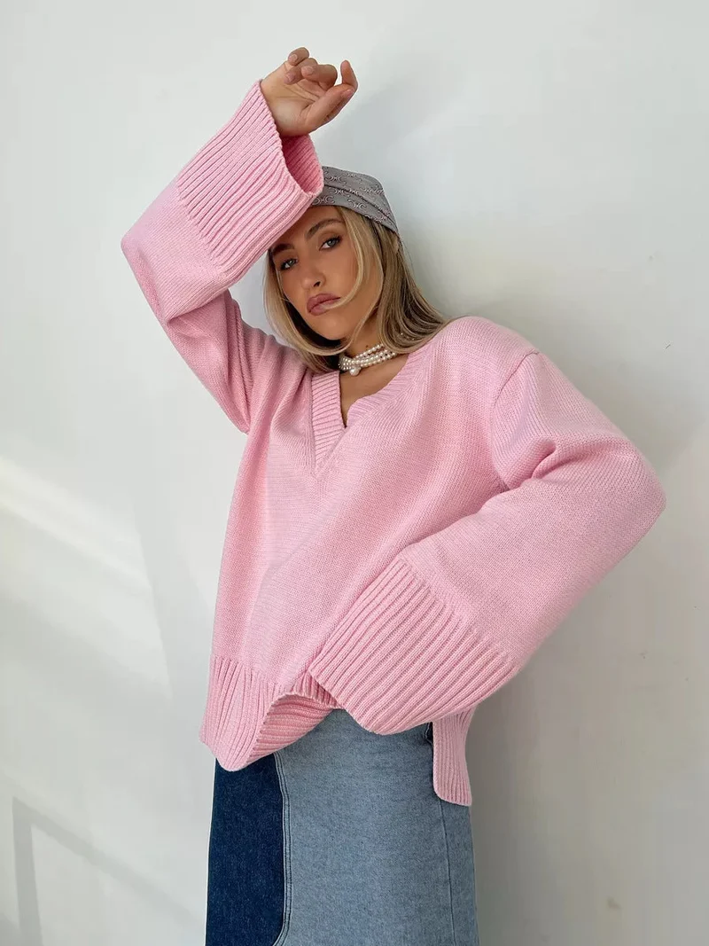 Damen eleganter V-Ausschnitt Pullover aus weicher Baumwolle Nord Taschen