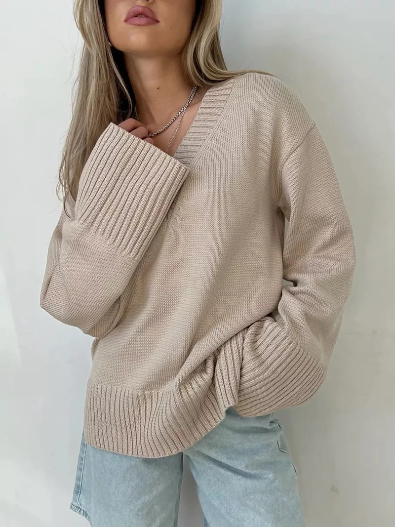 Damen eleganter V-Ausschnitt Pullover aus weicher Baumwolle Nord Taschen