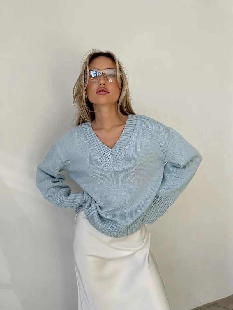 Damen eleganter V-Ausschnitt Pullover aus weicher Baumwolle Nord Taschen