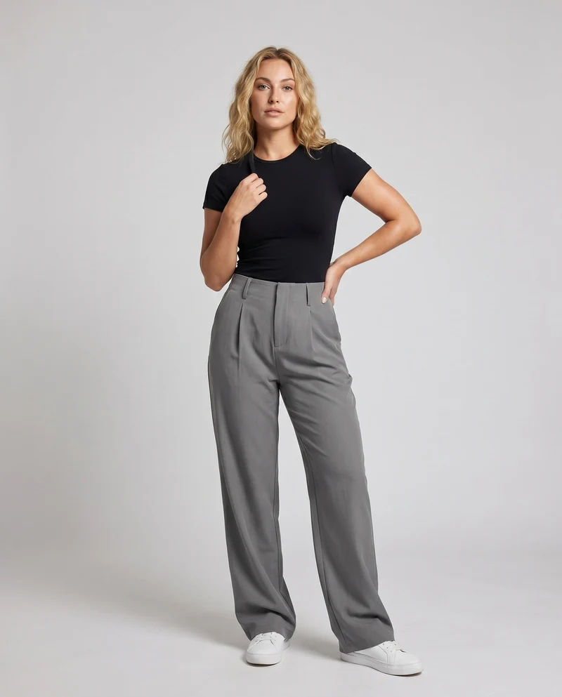 Damen weite Hochbundhose mit eleganten Falten