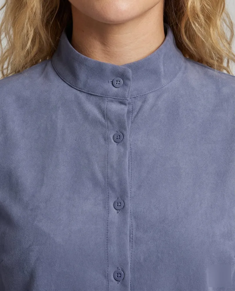 Damen Fließende Hemdbluse Ballonärmel Breite Manschetten