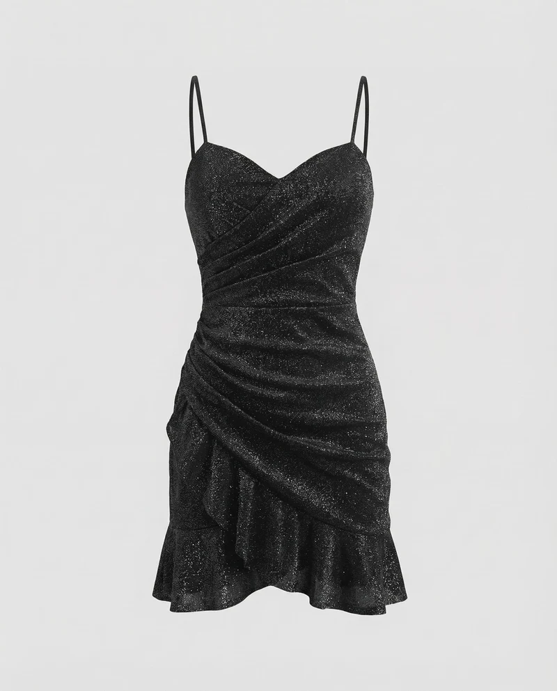 Damen Mini-Abendkleid Wickeloptik Spaghettiträger