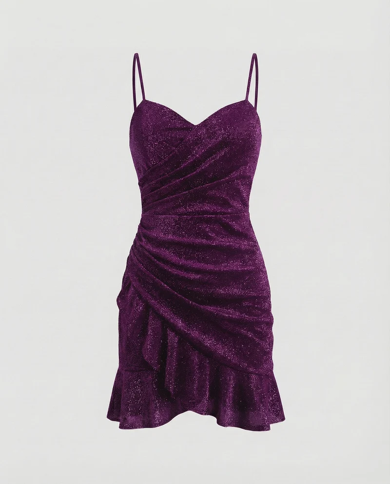 Damen Mini-Abendkleid Wickeloptik Spaghettiträger