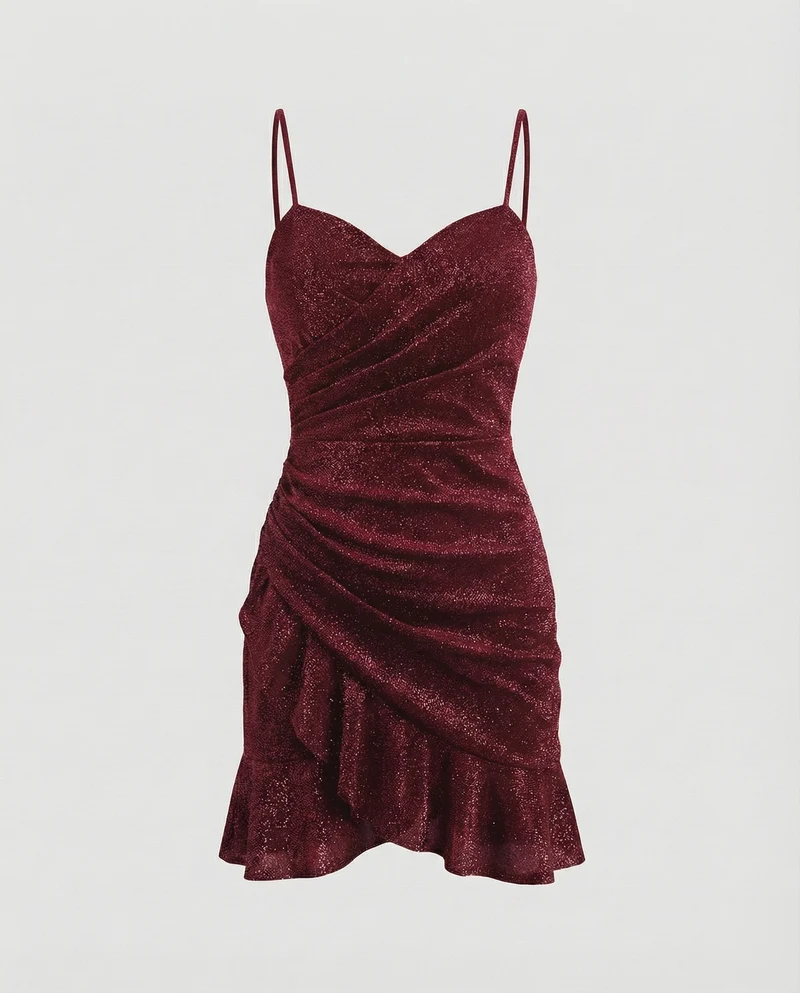 Damen Mini-Abendkleid Wickeloptik Spaghettiträger