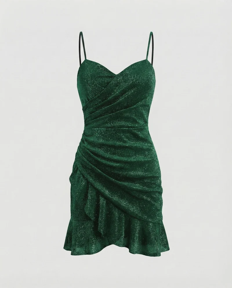 Damen Mini-Abendkleid Wickeloptik Spaghettiträger
