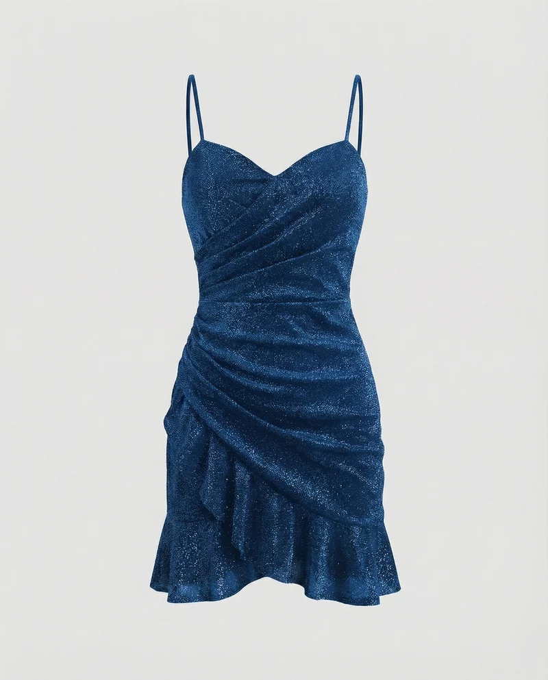Damen Mini-Abendkleid Wickeloptik Spaghettiträger