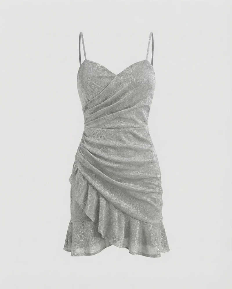 Damen Mini-Abendkleid Wickeloptik Spaghettiträger