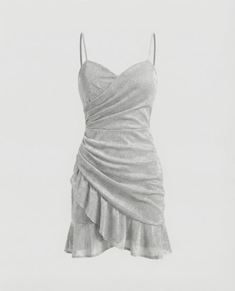 Damen Mini-Abendkleid Wickeloptik Spaghettiträger