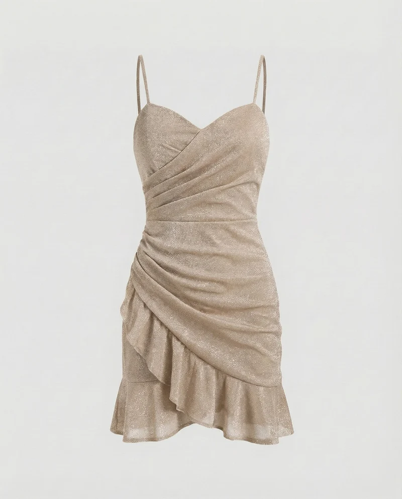 Damen Mini-Abendkleid Wickeloptik Spaghettiträger