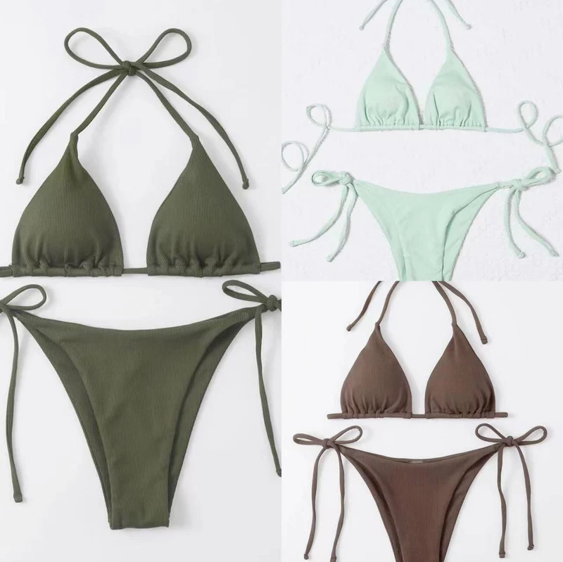 Damen Triangel-Bikini mit verstellbaren Bändern und raffinierten Schnürdetails