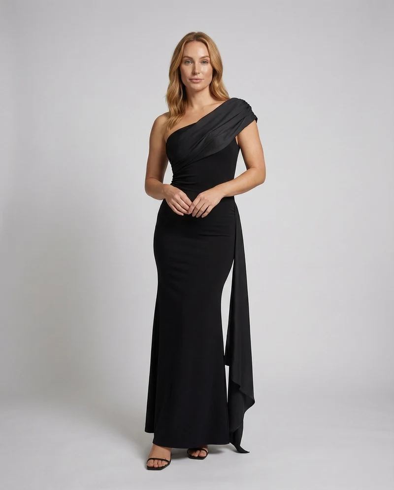 Damen Gala Schulterumschmeichelnde-Drapage Gala-Maxikleid