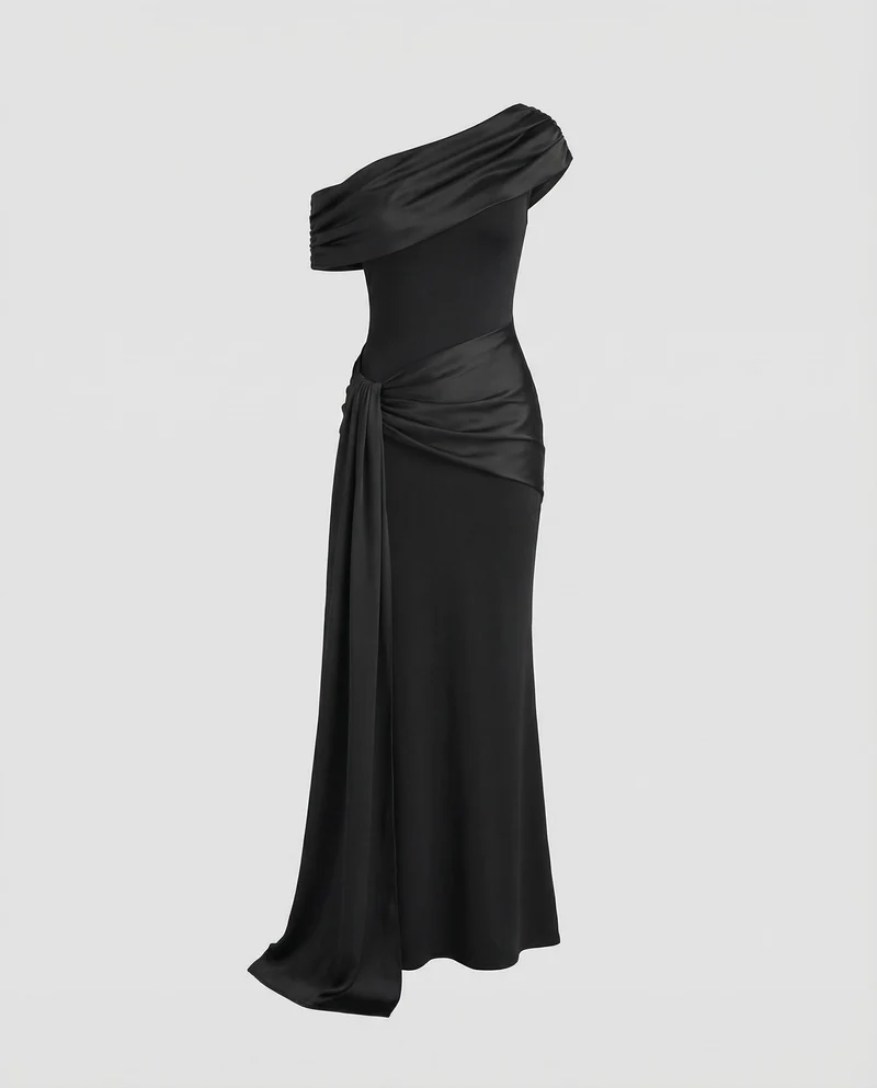 Damen Gala Schulterumschmeichelnde-Drapage Gala-Maxikleid