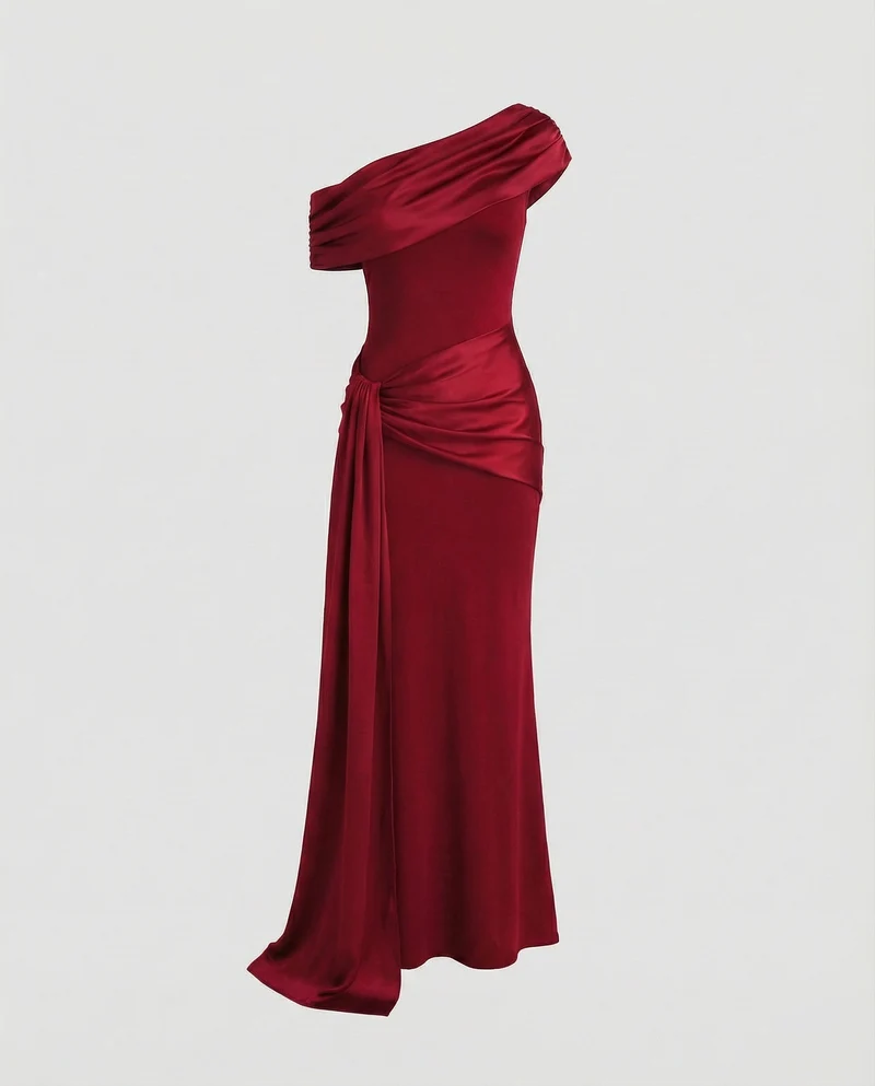 Damen Gala Schulterumschmeichelnde-Drapage Gala-Maxikleid