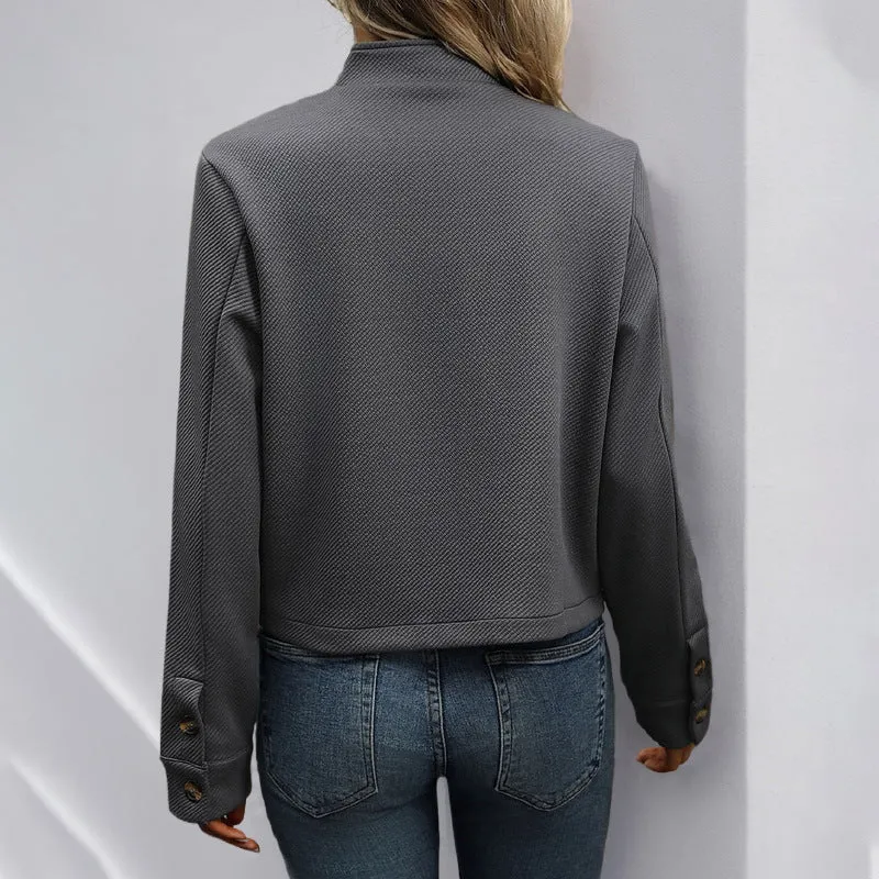 Damen lässige Kurzjacke mit Knopfdetail und strukturiertem Stoff