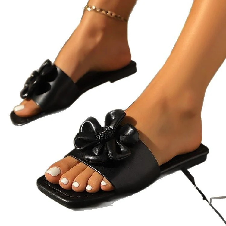 Damen Flauscher Slides mit eleganter Schleifen-Applikation