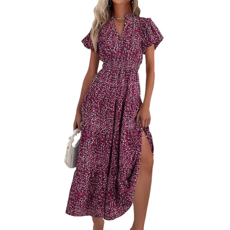 Damen Maxi-Kleid mit floralen Mustern und rüschendem Saum Nord Taschen