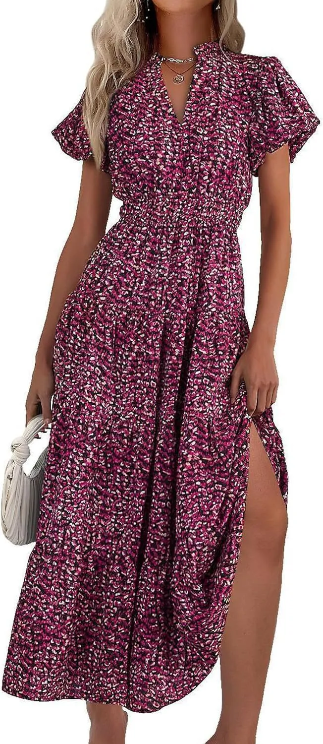 Damen Maxi-Kleid mit floralen Mustern und rüschendem Saum Nord Taschen