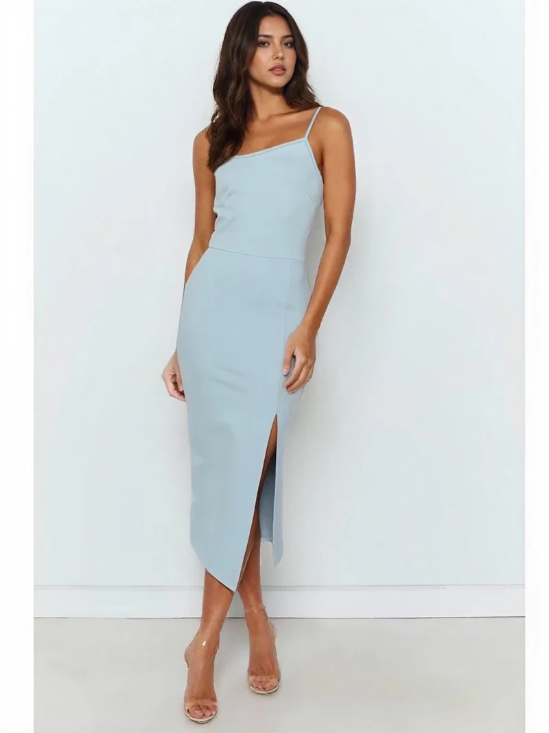 Damen Elegantes Midi-Kleid mit asymmetrischem Saum und Schlitz