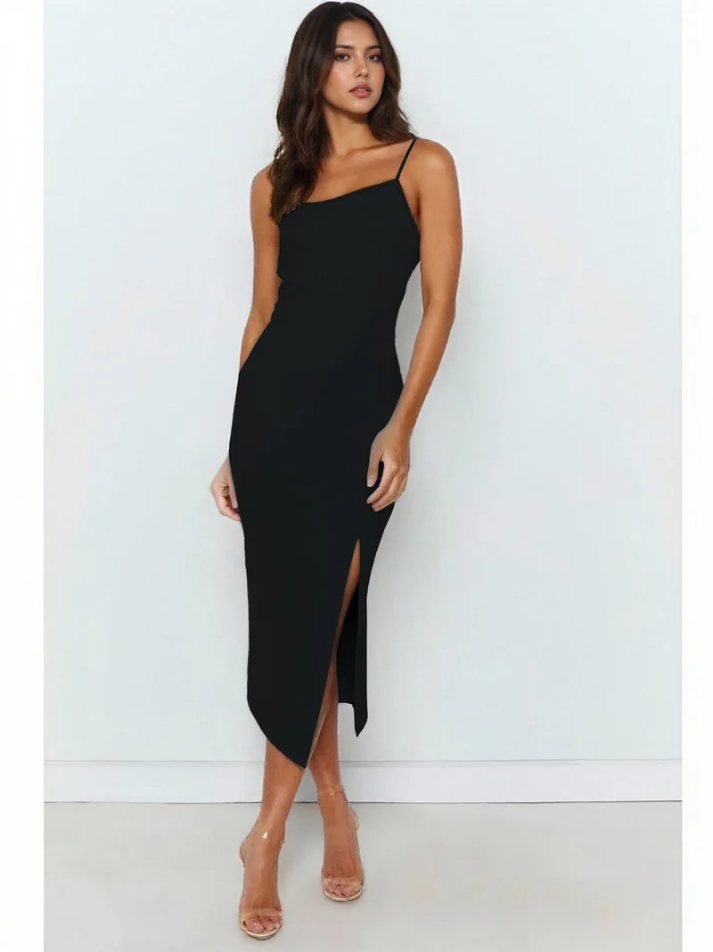 Damen Elegantes Midi-Kleid mit asymmetrischem Saum und Schlitz